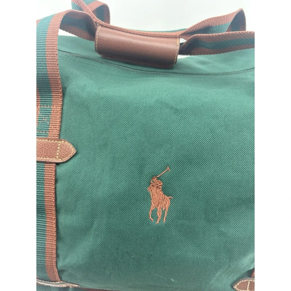 VTG Polo Ralph Lauren Fragrance Duffel Bag Green Nylon Canvas Weekender Pony 20